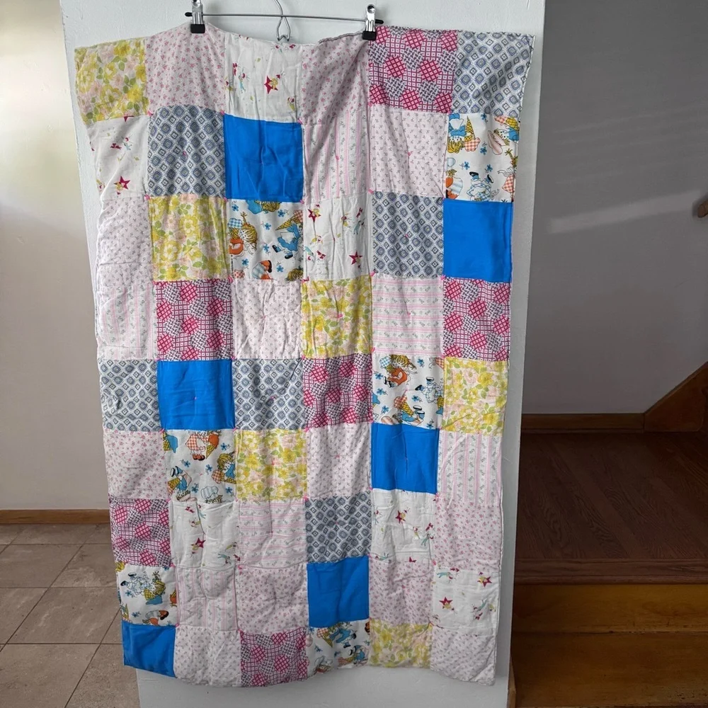Vintage Reversible handmade quilted crib childs toddler blanket